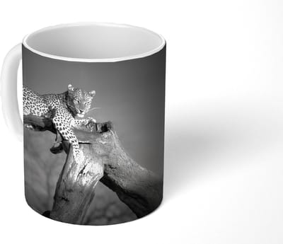 Mok - Koffiemok - Panter - Boom - Dieren - Zwart - Wit - Mokken - 350 ML - Beker - Koffiemokken - Theemok