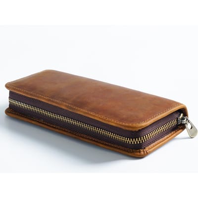 Leren Etui Multifunctioneel Koeienhuid Pennenzak met Penhouder Organizer Schrijfwaren Kantoor Schoolbenodigdheden bruin