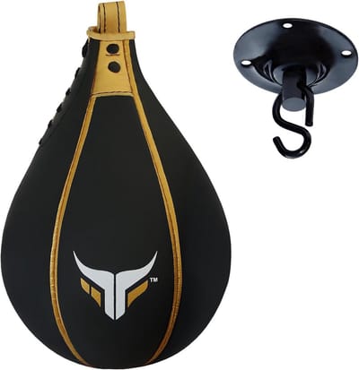 Bokspeer Leer - Training Bal - Vechtsport Training - Duurzaam Materiaal - 29 x 10 cm - Zwart Goud