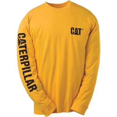 Caterpillar Merkbanner Lange Mouwen Katoenen Gele T-Shirt voor Mannen