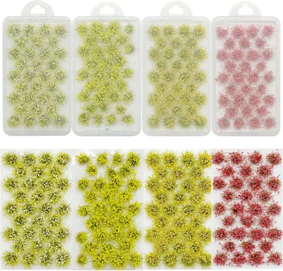 Statische Gras Tuft Model Gras Tufts, 128PCS Kunstgras in 4 Kleuren voor Modelbouw, Spoorweg en Landschapsarchitectuur
