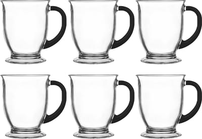 Glasmark Koffie glazen - 12x - met oor - zwart - 400 ml - latte macchiato glazen