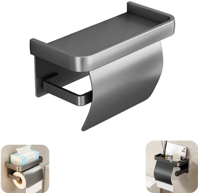Opbergrek - Toiletpapierhouder - Opbergrek - Waterdicht - Met plank - Met deksel - Geen boren nodig - Wandmontage - Opslagaccessoires - Geschikt voor badkamer, keuken, slaapkamer (zwart, 18*10*11 cm)