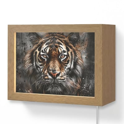 Wandlamp 20x15 cm - Oplaadbaar - Tijger - Dieren - Portret - Luxe - Zwart - Wandlampen binnen woonkamer - Slaapkamer lamp met kabel - Decoratieve nachtlamp - Vloerlamp snoer
