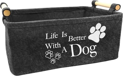 Speelgoedmand voor honden en katten 38 x 25 x 18 cm - duurzame vilt - met houten handvatten - eenvoudig te dragen - ShopVlot