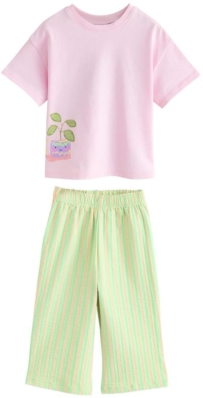Next - Meisjes - Top met korte mouwen en broek met wijde pijpen - Roze