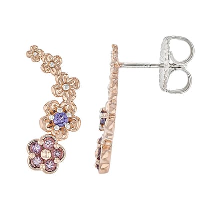 Cavill - Zilveren Oorbellen met Tanzaniet 0,126 ct en Amethist 0,279 ct - 925 Sterling Zilver Palladium - Roséverguld Bloemvormig Elegant - 20mm