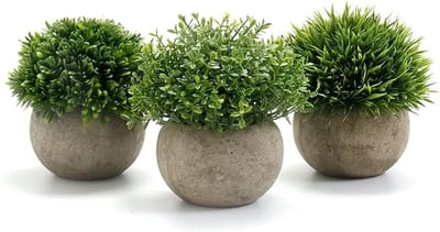 Kunstplant 3 Stuks met Grijze Pot - Mini Nep Gras voor Binnen en Buiten