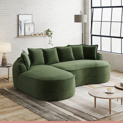 MODENUIT Hoekbank Zonder Frame - Modulair Met Loungegedeelte en Extra Diepe Zitting - Woonkamer - Chenille Groen