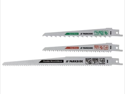 PARKSIDE® Zaagbladenset Hout/kunststof voor Reciprozagen - 3 verschillende zaagbladen - zijn geschikt voor gangbare reciprozagen met 12,7 mm-universel houder (1/2") - Reciprozaagbladenset - Bi-metaal Universeel gebruik - Complete set