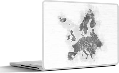 Laptop sticker - 11.6 inch - Europakaart met een geweven patroon op de achtergrond - zwart wit - 30x21cm - Laptopstickers - Laptop skin - Cover
