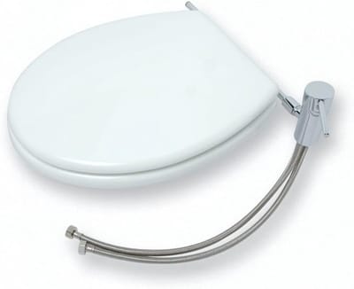 Toiletdeksel van hout met bidet, toilet van hout gelakt wit, met kraan eengreepsmengkraan en beluchter voor bidet-functie