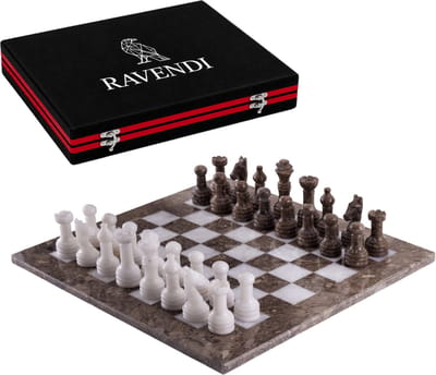 Ravendi Échelon – Luxe Marmeren Schaakset – Onyx & Wit Marmer – Handgemaakt Decoratief Schaakbord met Schaakstukken – 31x31 cm – Sanddune & White Chess Set – Premium Schaken – Schaakspel – Met Luxe Opbergsysteem – Home Decor – Ideaal cadeau