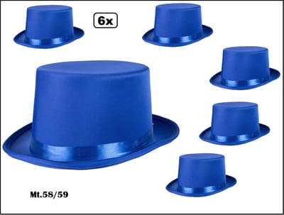 6x Hoge hoed Blauw mt.58/59 - Kids en/of dames - Themafeest festival party fun