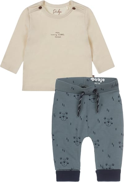 Dirkje - Kledingset - Broek groen met beertjes - Shirt oatmeal met print - Maat 50
