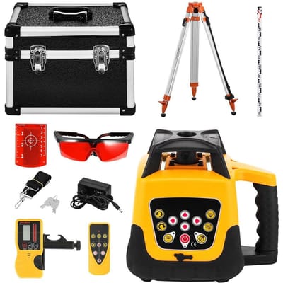 Kit de niveau laser rotatif, avec trépied + mire, Faisceau rouge Portée 300m Pente réglable Rotation à 360 degrés, Angle de balayage flexible, Précis avec