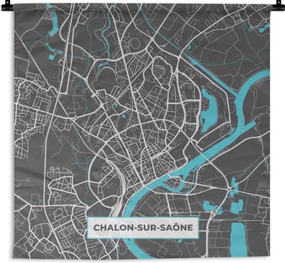 Wandkleed - Wanddoek - Chalon-sur-Saône - Frankrijk - Kaart - Plattegrond - Stadskaart - 180x180 cm - Wandtapijt