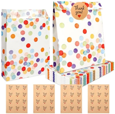 Dailygoods - 40 stuks geschenkzakjes voor kinderverjaardag, cadeautjes met 48 stickers, papieren zakken voor kinderverjaardag, bruiloften, feesten, Kerstmis