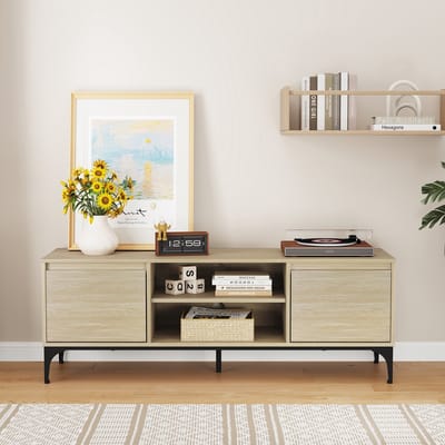 Tv-meubel Kistiandi 140x40x50 cm eikenkleurig licht en zwart [en.casa]
