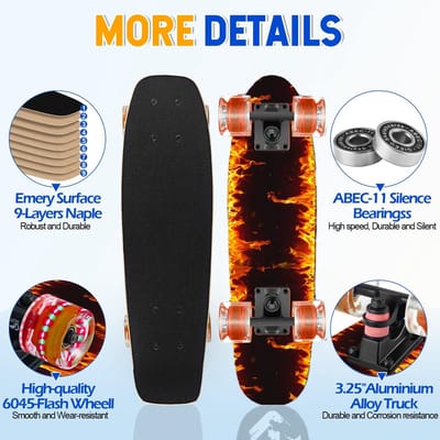 Dailygoods- Skateboard 9-laags esdoorn - Knipperende Wielen - Antislip Oppervlak - Slijtvast - Draagvermogen tot 100kg - Inclusief Schroevendraaier - Skateboard Voor Beginners