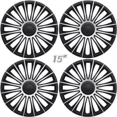 Wieldoppen AUSTIN-GTS 15 inch zwart/zilver. Set a 4 stuks in doos (a.u.b. tekst lezen!)