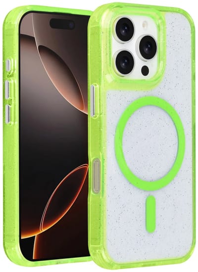 Backcover Hoesje Geschikt voor: iPhone 16 Pro Max - MagSafe Compatibel – Transparant Glitter Design – Krasbestendig – Slanke Bescherming met Perfecte Pasvorm - Groen