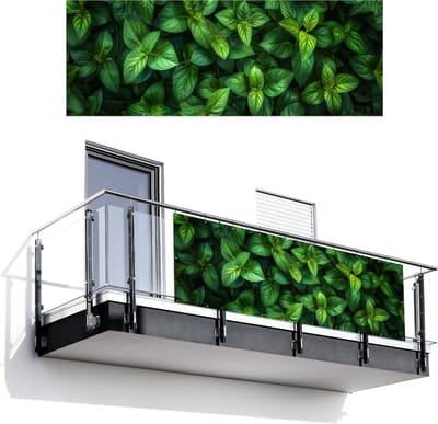Balkonscherm 300x110 cm - Balkonposter Bladeren - Planten - Groen - Klimop - Balkon scherm decoratie - Balkonschermen - Balkondoek zonnescherm