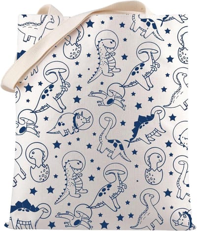 Allecto Plus - Grappige Dinosaurus Cadeau Tote Bag voor de Ruimte Dino liefhebber met Ruimte Dinosaurussen print.