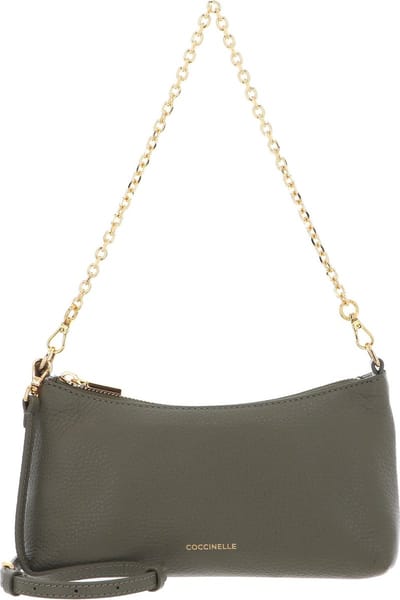 COCCINELLE Leren Schoudertas Aura Mini Bag Grained Leather Laurel Green Olijfgroen