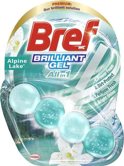 Bref WC Brilliant Gel - All in 1 - Alpine Lake - Stralende Glans - Krachtig Schuim - 1 stuck