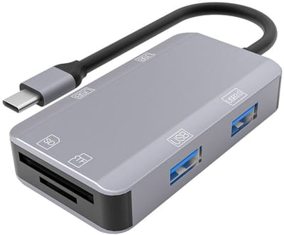 6 IN 1 USB 3.0 Male naar 3X USB 2.0 Female + USB 3.0 Female + SD + Micro-SD (tf) kaartlezer adapter hub - voor o.a. laptop en tv - space grey