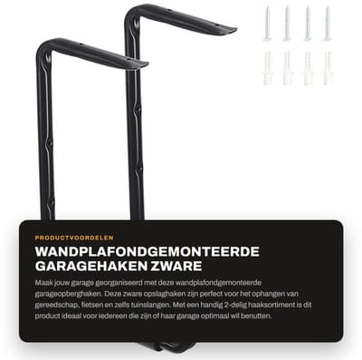 Dailygoods- Opberghaken Zwaar Belastbaar - Garageopberghaken - Gereedschapshangers - Organizer voor Ladder/Fiets - 2 Stuks - Wandmontage 34 x 24 cm - Garagehangers