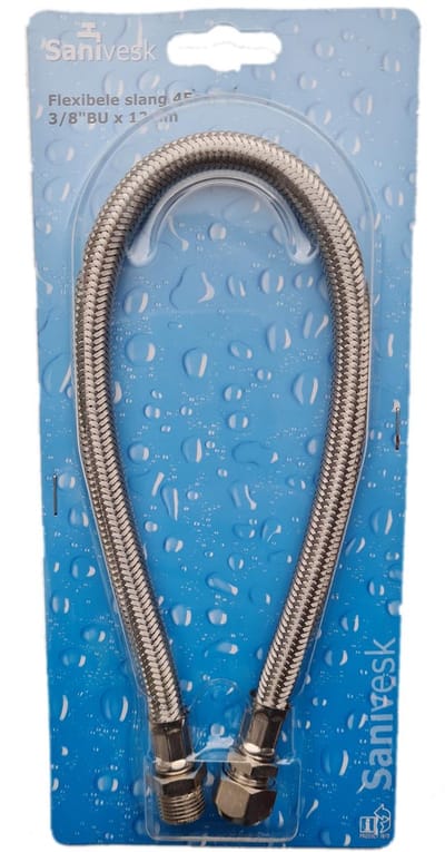 Sanivesk - Flexibele slang - 45 cm - 3/8" BU - 12mm knel - RVS - waterleiding