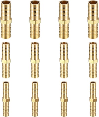 12-delige set messing slangfittingen 6mm, 8mm, 10mm - 2-weg rechte koppelingen voor lucht, brandstof en waterleidingen