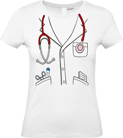 Dames t-shirt Dokter | Carnavalskleding dames | Carnaval Kostuum | Foute Party | Wit Dames | maat XS