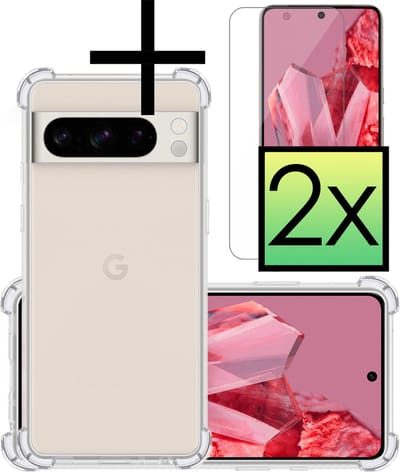 Hoesje - Met Screenprotector - 2 Stuks - Geschikt voor Google Pixel 8 Pro - Sterk & Shockproof - Siliconen Case - Back Cover - Telefoon Hoes - Shock Proof - Transparant