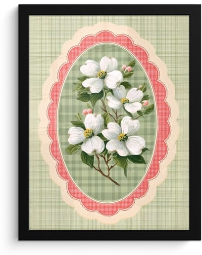 Poster in lijst - Fotolijst 30x40 cm - Posters - Bloemen - Illustratie - Geruit - Groen - Posterlijst zwart - Decoratie - Wanddecoratie woonkamer - Muurdecoratie slaapkamer