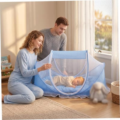 Baby reiswieg - Draagbaar bedje - Veilig slapen - Geen montage nodig - 100 x 66 x 61 cm - Blauw
