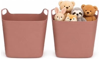 Excellent Houseware Flexibele emmer - 2x - oudroze - 15 liter - kunststof - vierkant - 37 x 30 cm