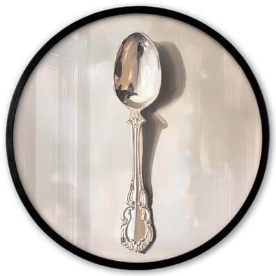 Poster in lijst Rond - Fotolijst 40x40 cm - Posters - Lepel - Verf - Zilver - Ronde posterlijst zwart - Decoratie - Wanddecoratie woonkamer - Muurdecoratie slaapkamer