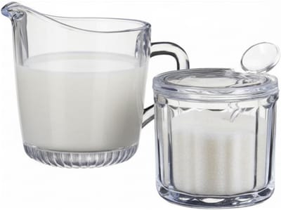 Excellent Houseware Melk en Suikerpot - glas - transparant - 18 x 8 cm - dispenser met lepel - sierlijke uitvoering
