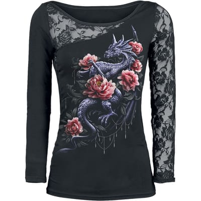 Spiral - Gothic Shirt met lange mouwen - Dragon Rose Slant - L tot XXL - voor Vrouwen - zwart