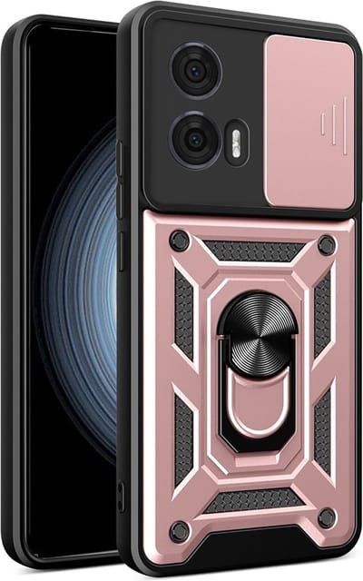MobyDefend Hoesje - Geschikt voor Motorola Edge 50 Fusion - Pantsercase Met Draaibare Ring - Rosé
