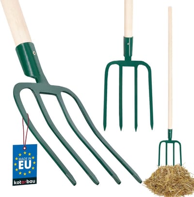 Stalen Tuinvork met 4 Platte Tanden - Zwarte Mistvork voor Tuinwerk