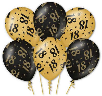 Q2P - 18 jaar Ballonnen - Zwart & Goud - Helium Geschikt – 18e Verjaardag Decoratie - 6 Stuks