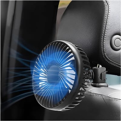 Ventilator met drie snelheden, 360° draaibare koelventilator, draagbaar en stil, geschikt voor auto's en SUV's (achterbank).