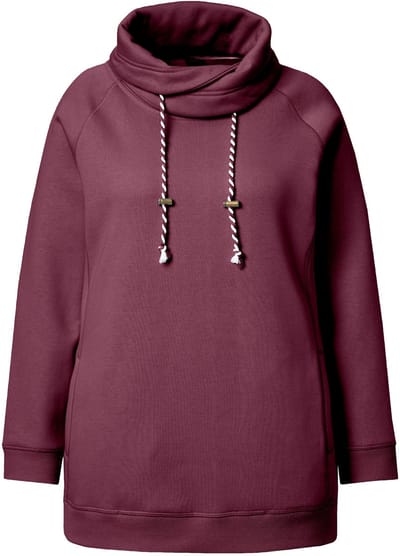 Ulla Popken - Dames - Sweatshirt wijde opstaande kraag zakken lange raglanmouw - Donker bes - Maat 42+
