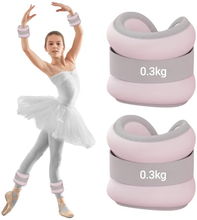 voet, 2 stuks (elk 0,3 kg), gewichten voor benen en armen voor beginners en kinderen, enkelgewichten, polsgewichten, voetgewichten, ideaal voor pilates, yoga, joggen, roze