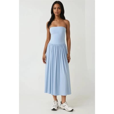 2-in-1 Midi Elastische Strapless Jurk/Rok