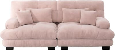 Cloud Ecksofa voor woonkamer, Chenille hoekbank met 2 lendenkussens en 2 decoratieve kussens, massief houten frame, roze